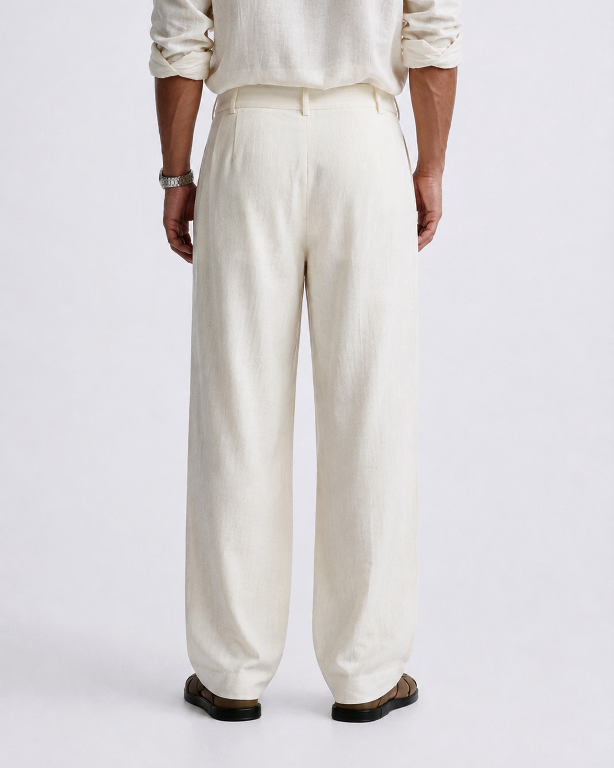 White Linen Relaxed Trousers